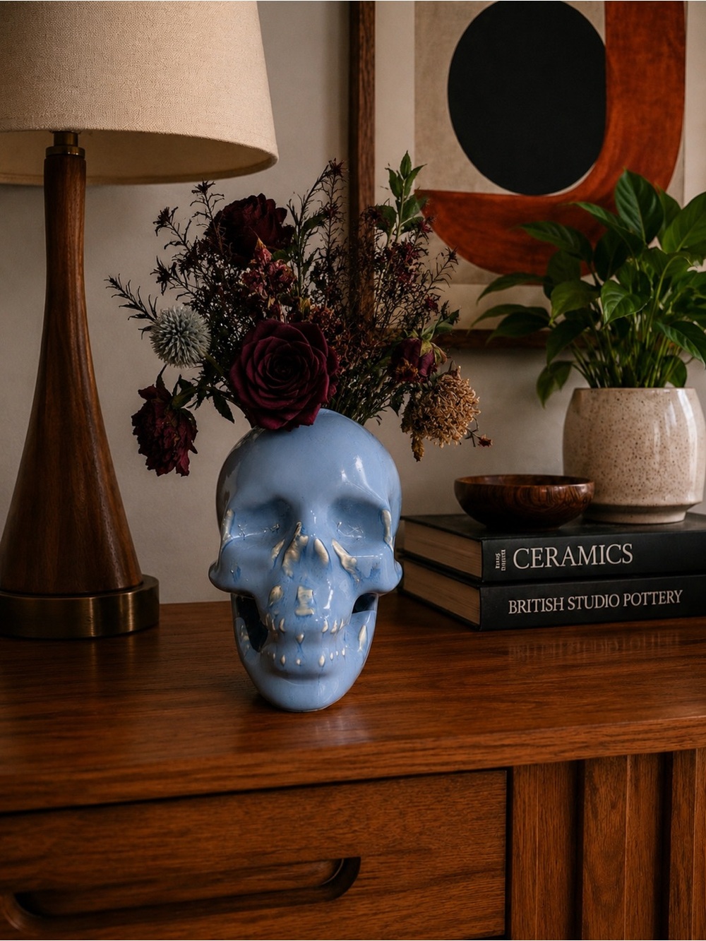 Dusty Periwinkle Ceramic Skull Bottle